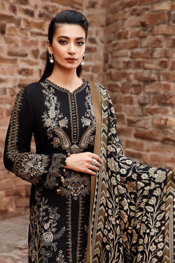 3 Piece Unstitched Heavy Embroidered Dhanak Suit With Digital Printed Woolen Shawl